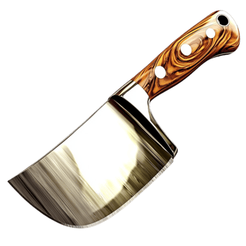 Sharp cleaver a polished wooden hle a gleaming steel blade png