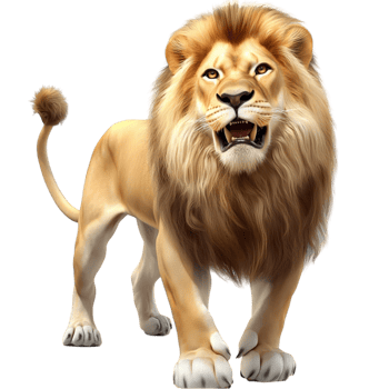 Roaring lion showing sharp teeth a muscular body a thick mane png