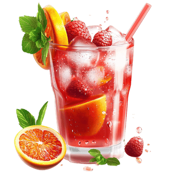 Reing cocktail raspberries citrus slices mint leaves png