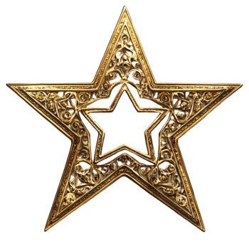 Decorative Golden Star with Intricate Filigree Design png