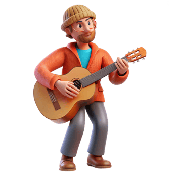 magnificent contemporary Street Performer Guitar Playing Transparent Background authentic png
