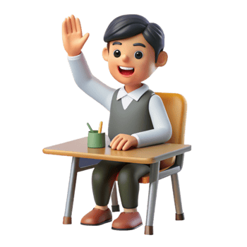 serene traditional Student Raising Hand in Class Isolated high quality png