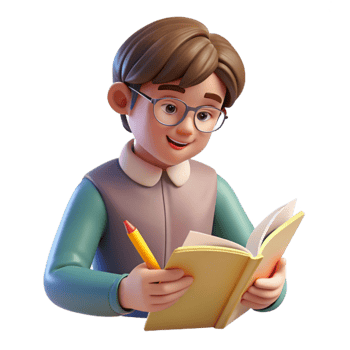 magnificent modern Student Studying with Textbook and Highlighter Transparent Background premium png