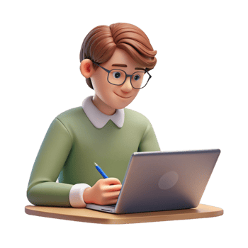 elegant minimalist Student Writing Essay on Laptop Transparent Background exclusive png