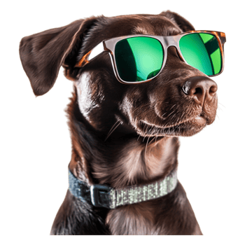 Dog Wearing Stylish Sunglasses with a Confident Expression in Bright Light png
