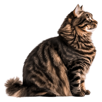 Majestic Tabby Cat Sitting Gracefully with Profile View and Long Fur png