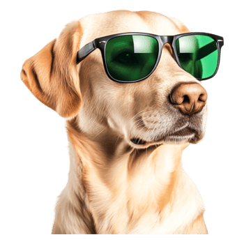 Cool Labrador Retriever Wearing Green Sunglasses with Playful Expression png