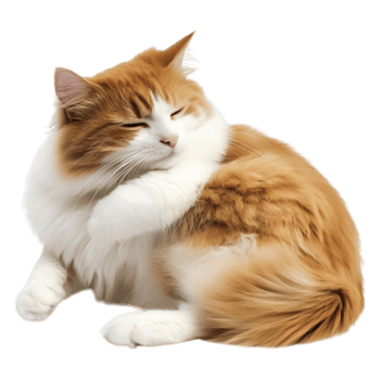 Fluffy ginger and white cat resting comfortably soft cushion png