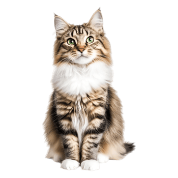 Majestic Long-Haired Cat with Striking Green Eyes Sitting Gracefully png