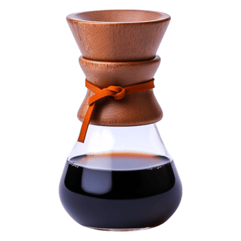 Elegant Chemex Coffee Maker with Rich Dark Brew in Clear Glass Design png