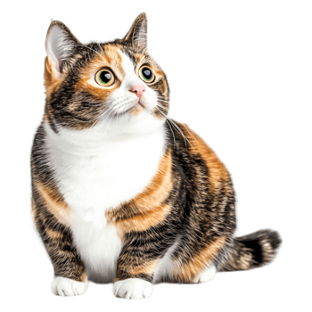 Curious Calico Cat with Distinctive Coat Sitting png