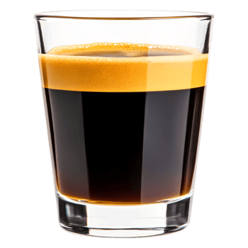 Freshly Brewed Espresso in Clear Glass with Rich Creamy Foam on Top png