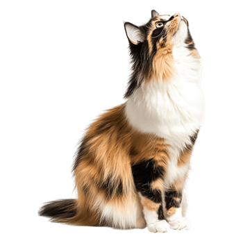 Beautiful Calico Cat Looking Up with Curiosity and Wonder in Profile View png