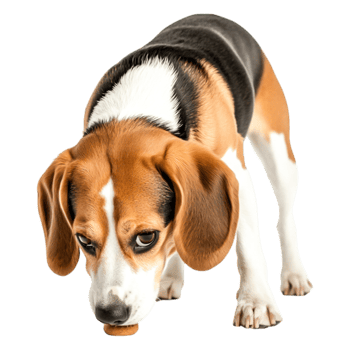 Playful Beagle Sniffing on the Ground in a Bright Studio Setting png