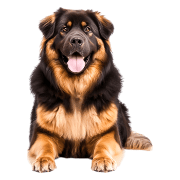 Majestic Large Dog with Thick Fur Sitting Calmly on png