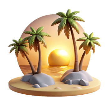 elegant creative Sunset Beach Golden Light Palm Trees Isolated png