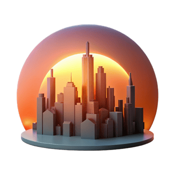 elegant vintage Sunset City Skyline Silhouette Isolated Element genuine png
