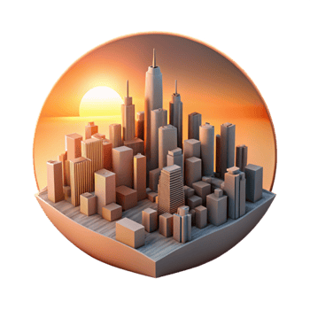beautiful minimalist Sunset Over City Skyline Golden Hour Glow Isolated detailed png