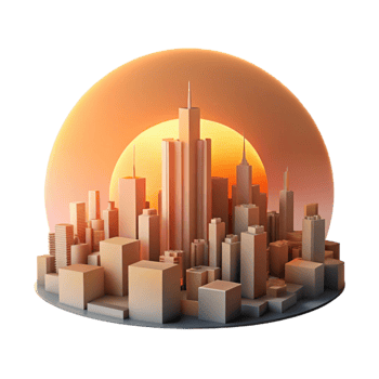 dramatic artistic Sunset Over City Skyline Golden Hour Glow Isolated authentic png