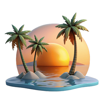 elegant vintage Sunset Over Ocean Landscape with Palm Trees Isolated premium png