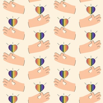 Hand and rainbow lgbt heart illustration. Celebrate pride month icon. LGBT elements pride month vector