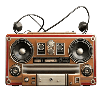 Vintage brown boombox large speakers antenna png
