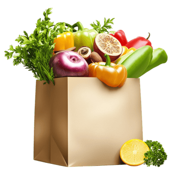 Paper grocery bag filled vegetables fruits healthy ingredients png