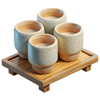 elegant classic Tea Ceremony Porcelain Cups Bamboo Tray Transparent Background original png