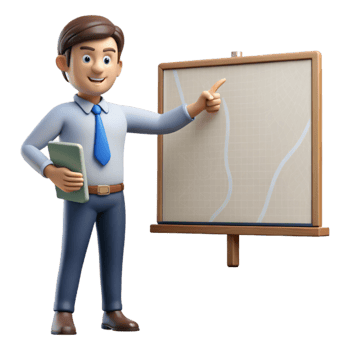 stunning minimalist Teacher Pointing at Map on Whiteboard Side View Isolated high quality png