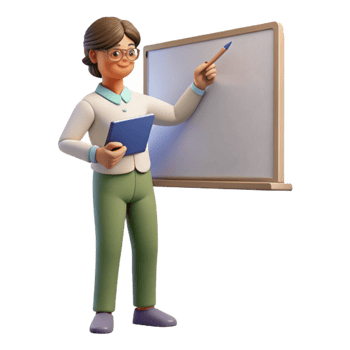 serene modern Teacher Writing on Whiteboard Side View Cutout authentic png