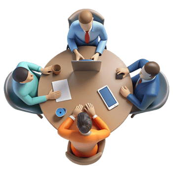 dramatic artistic Team Meeting Around Table Top View Transparent Background professional png