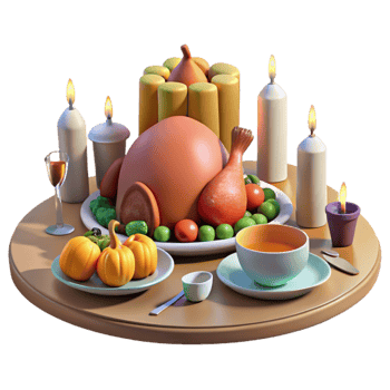 vibrant artistic Thanksgiving Table Setting with Turkey Platter Cutout authentic png