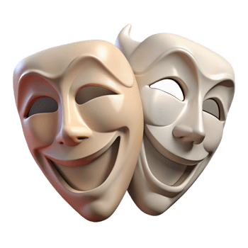 dramatic contemporary Theater Masks Comedy and Tragedy Isolated Element premium png