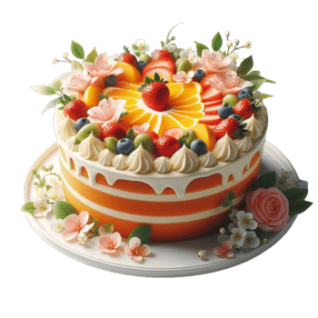 A cake with fruit and flowers on it png