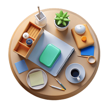 wonderful vintage Top View Office Desk with Stationery Transparent Element premium png
