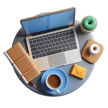 serene modern Top View of Workspace with Laptop and Phone Isolated Element professional png
