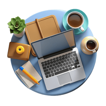 wonderful abstract Top View of Workspace with Laptop and Phone Isolated Element genuine png