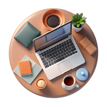 magnificent vintage Top View of Workspace with Laptop and Phone Isolated Element high resolution png