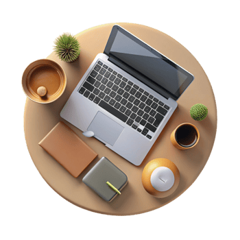 serene modern Top View of Workspace with Laptop and Phone Isolated Element png