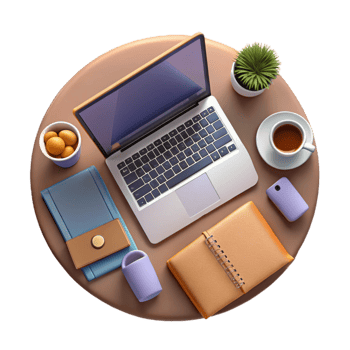 impressive modern Top View of Workspace with Laptop and Phone Isolated Element detailed png