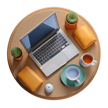 extraordinary vintage Top View of Workspace with Laptop and Phone Isolated Element genuine png