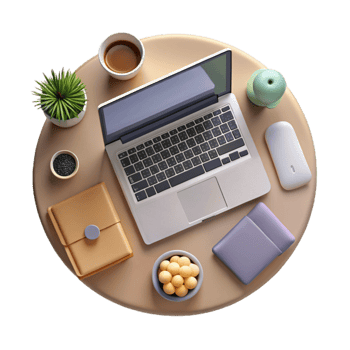 extraordinary modern Top View of Workspace with Laptop and Phone Isolated Element premium png