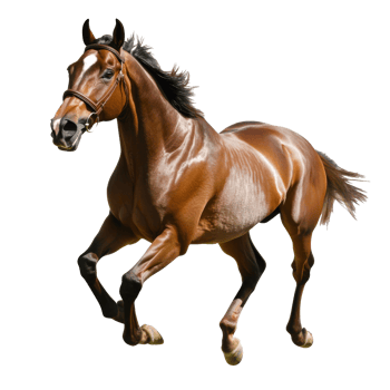 Strong bay horse galloping with speed and grace png