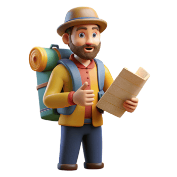 extraordinary modern Tourist with Backpack and Map Isolated on White high resolution png