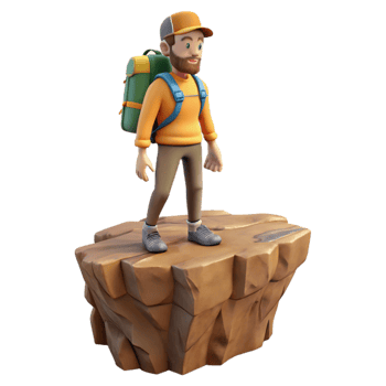 wonderful contemporary Tourist with Backpack Standing on Mountain Peak Transparent Background png