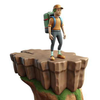 wonderful modern Tourist with Backpack Standing on Mountain Peak Transparent Background genuine png