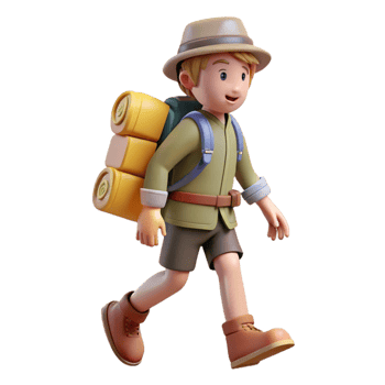 beautiful artistic Tourist with Backpack Walking on Trail Isolated high quality png