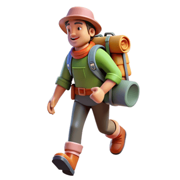 vibrant traditional Tourist with Backpack Walking on Trail Isolated detailed png