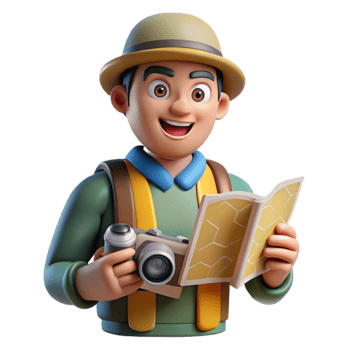 beautiful rustic Tourist with Map and Camera Isolated on White detailed png
