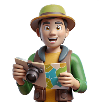 stunning abstract Tourist with Map and Camera Isolated on White authentic png